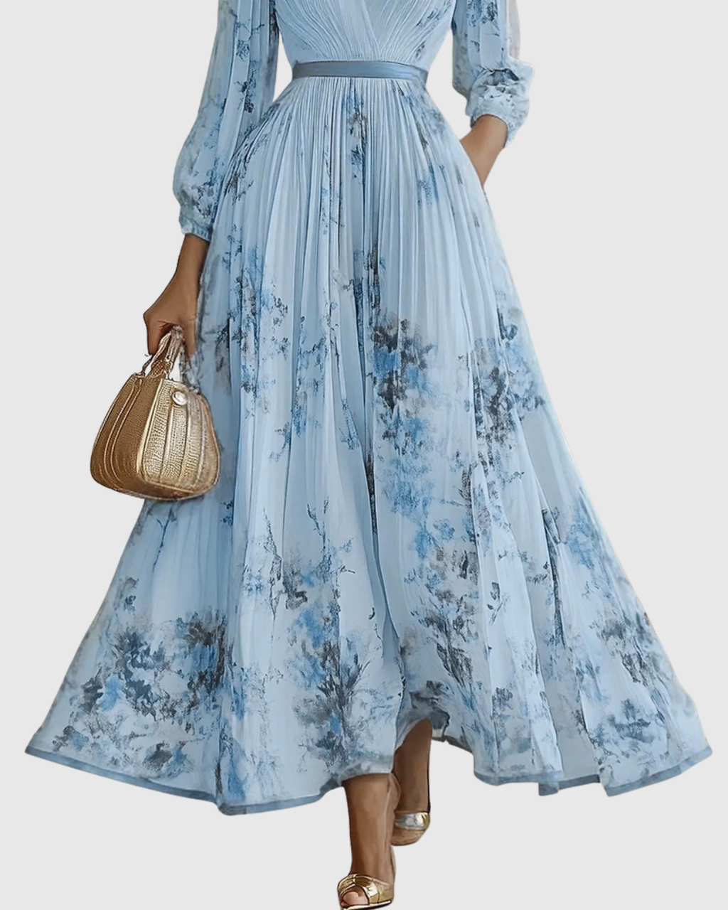 ROWELLA | Watercolour Floral Elegant Pleated Maxi Dress