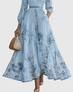 ROWELLA | Watercolour Floral Elegant Pleated Maxi Dress