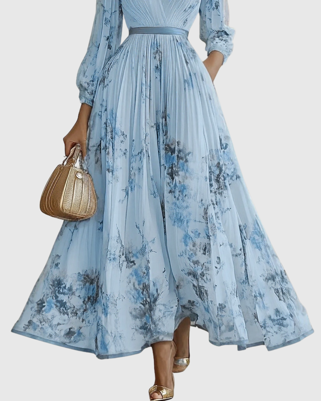 ROWELLA | Watercolour Floral Elegant Pleated Maxi Dress