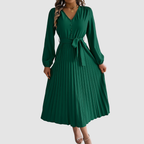 CELESTE | Pleated Long-Sleeve Midi Dress