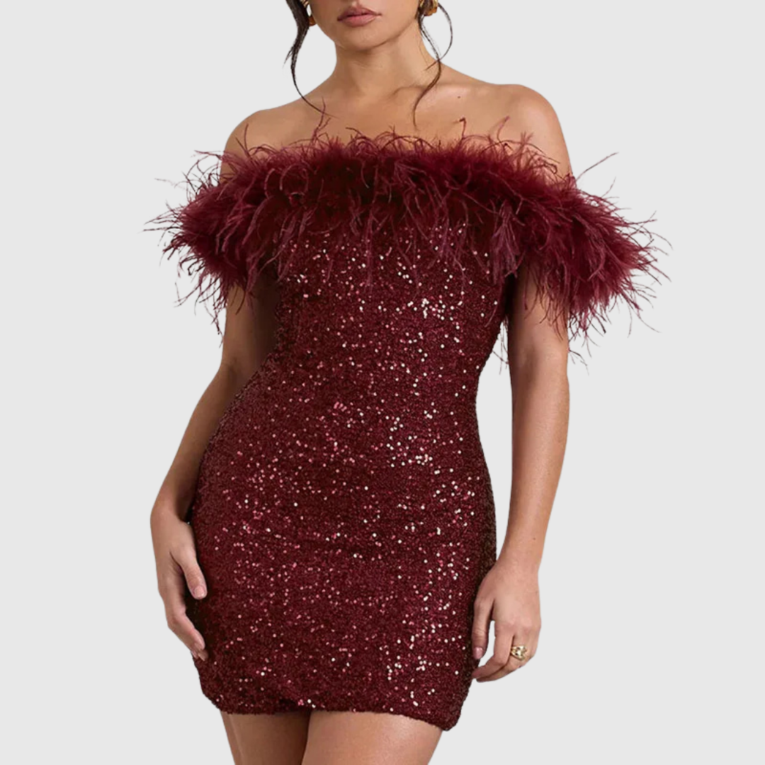 ADRIANA | Elegant Off-Shoulder Glitter Dress
