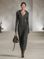 LIORRA | Long-Sleeve Tunic Dress With Hood And Zipper Detail