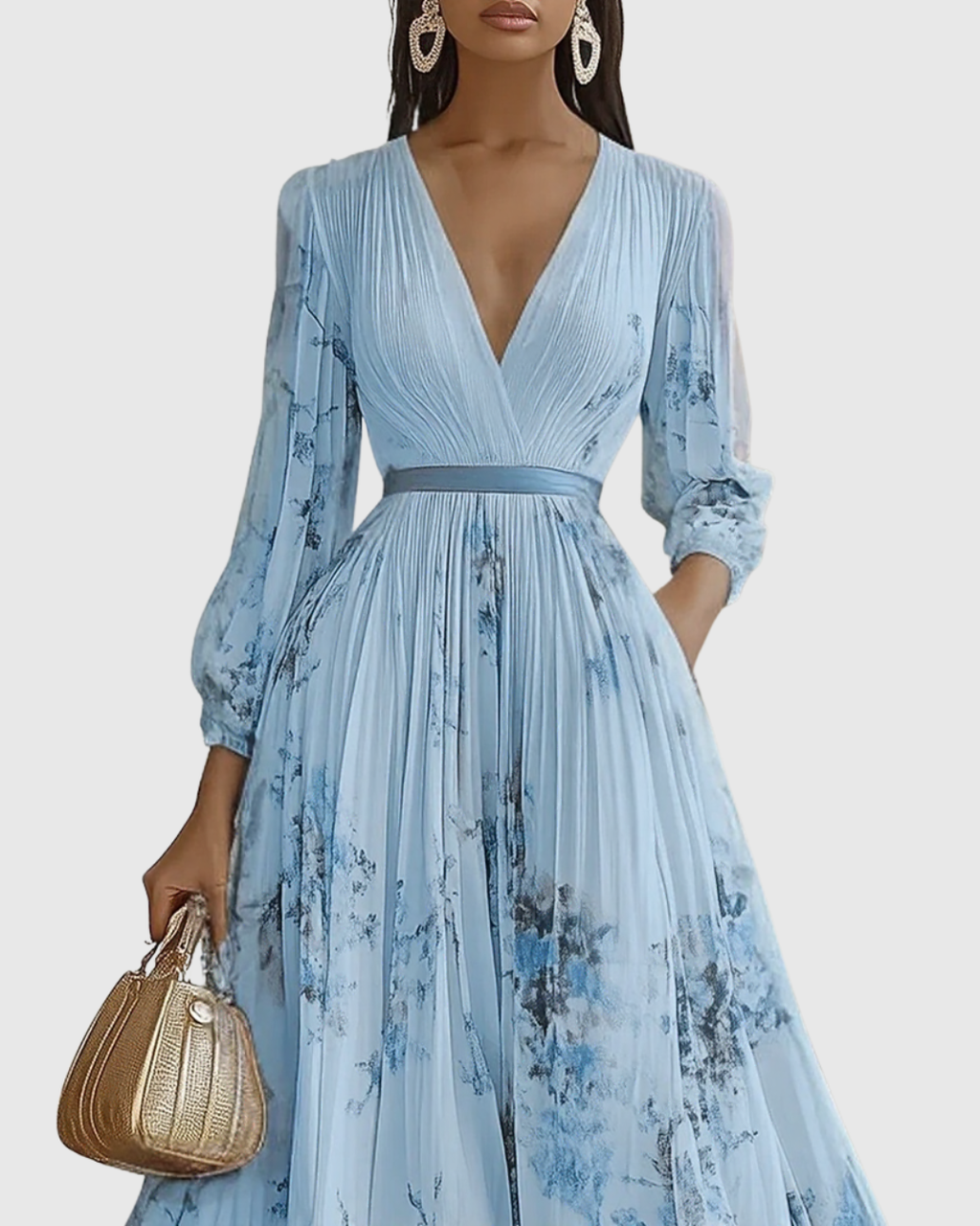 ROWELLA | Watercolour Floral Elegant Pleated Maxi Dress
