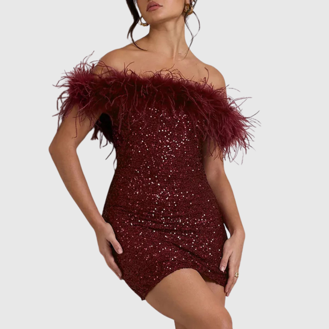ADRIANA | Elegant Off-Shoulder Glitter Dress