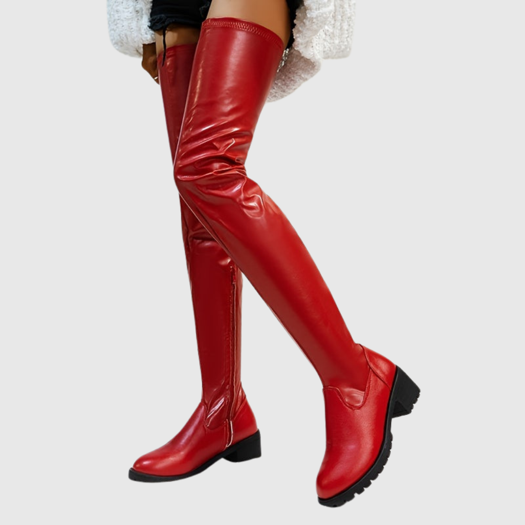 FENISSE | Chunky Heel Thigh-High Boots