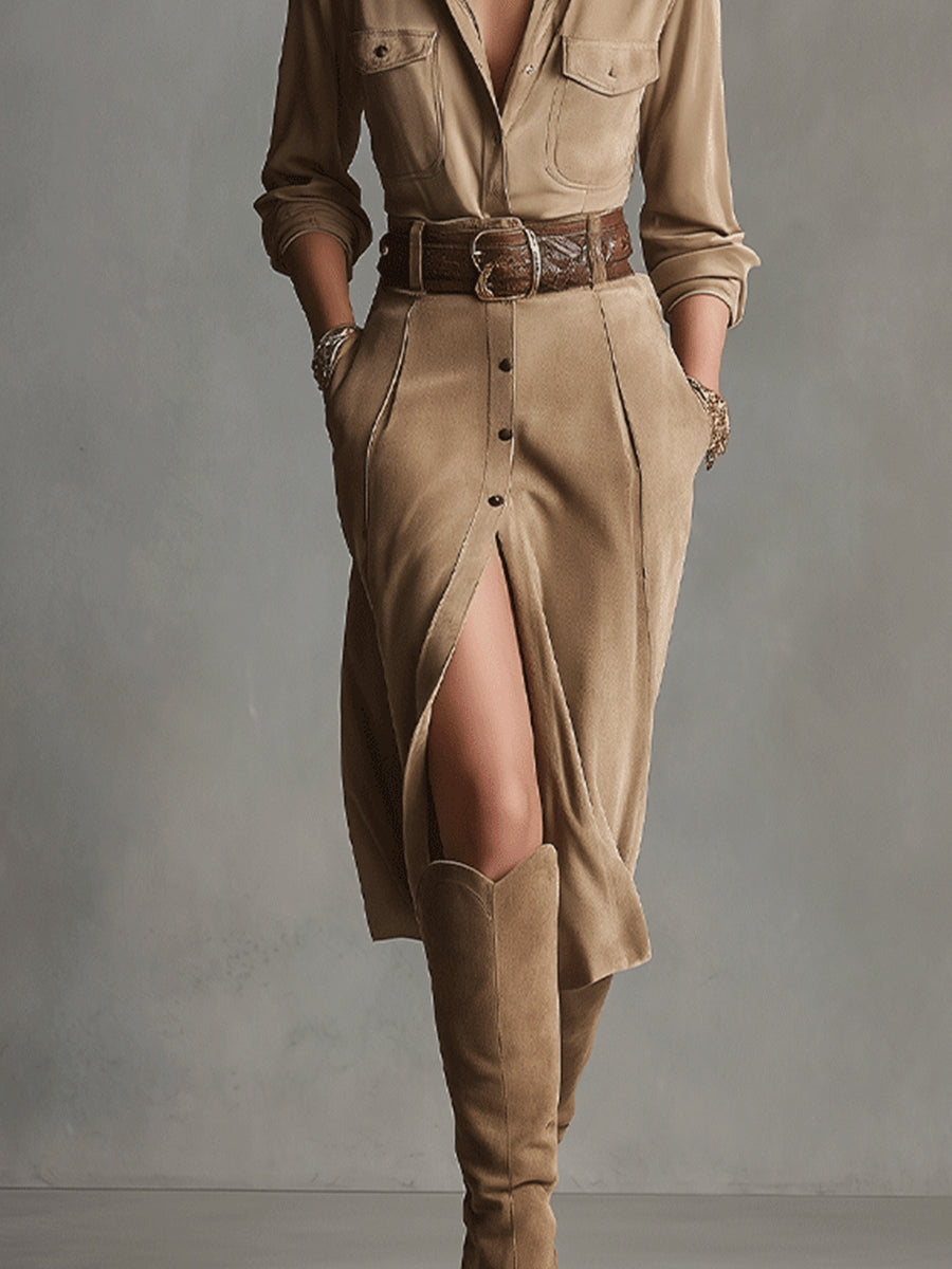ALELIE | Women'S Brown Fashion Midi Dress