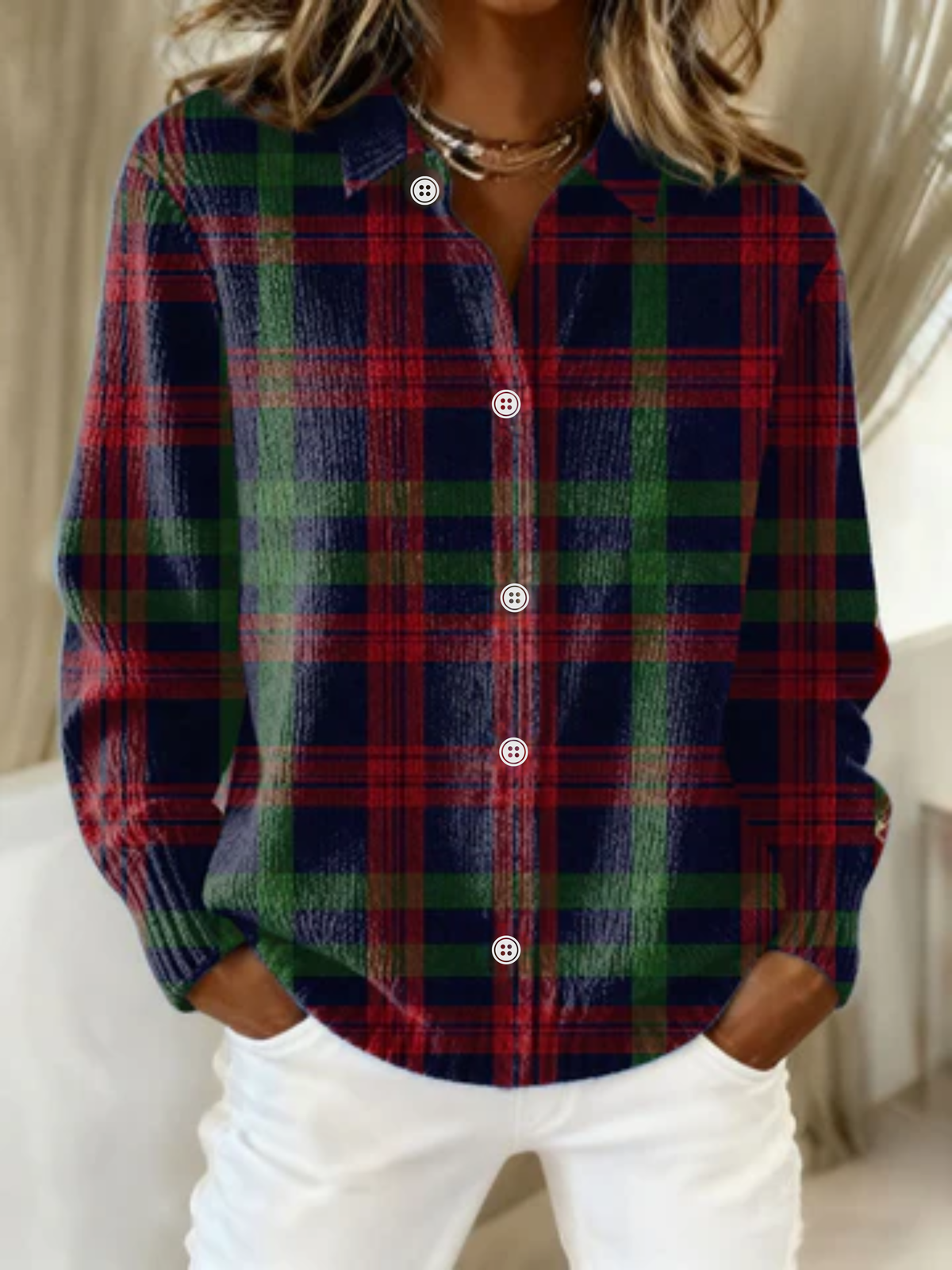 GUNELLE | Checked Black Checked Hoodie Blouse Textured