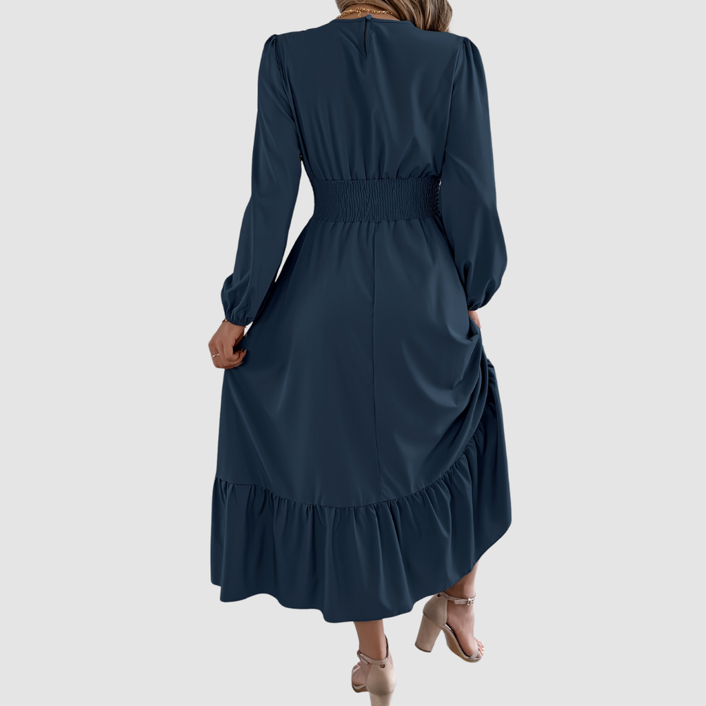 ISOLA | Navy Ruffled Hem Midi Dress