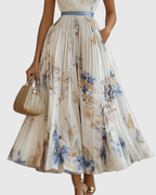 ROWELLA | Watercolour Floral Elegant Pleated Maxi Dress