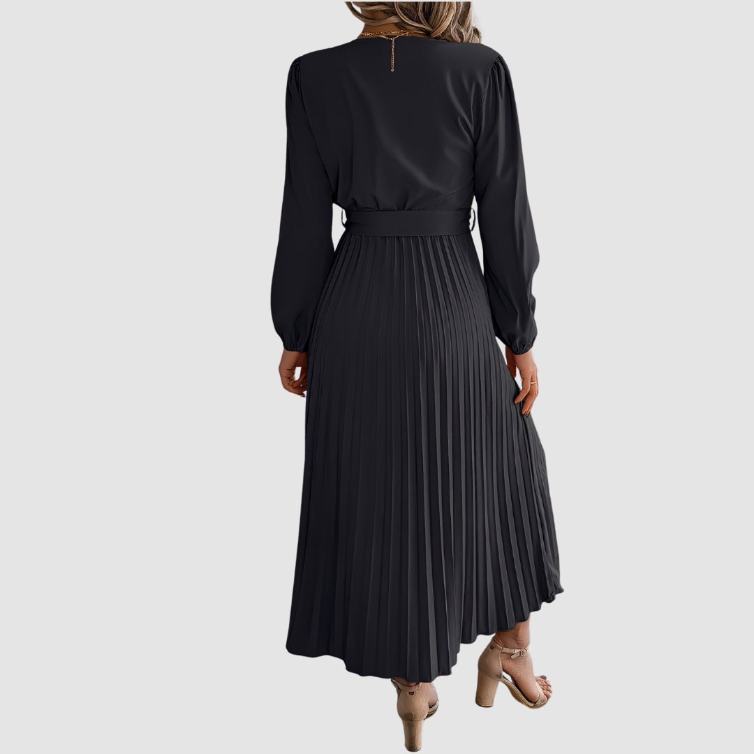 CELESTE | Pleated Long-Sleeve Midi Dress