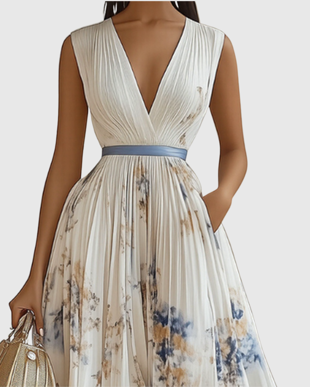 ROWELLA | Watercolour Floral Elegant Pleated Maxi Dress