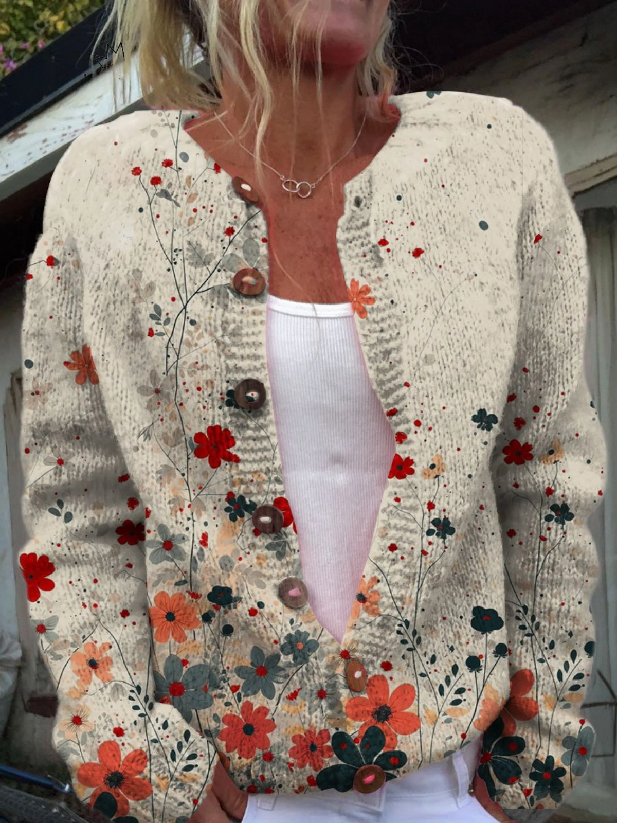 SABRINA | Floral Print Sage Green Knit Cardigan