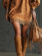 SAVANNA | Western Style Maxi Dress With Bell Sleeves