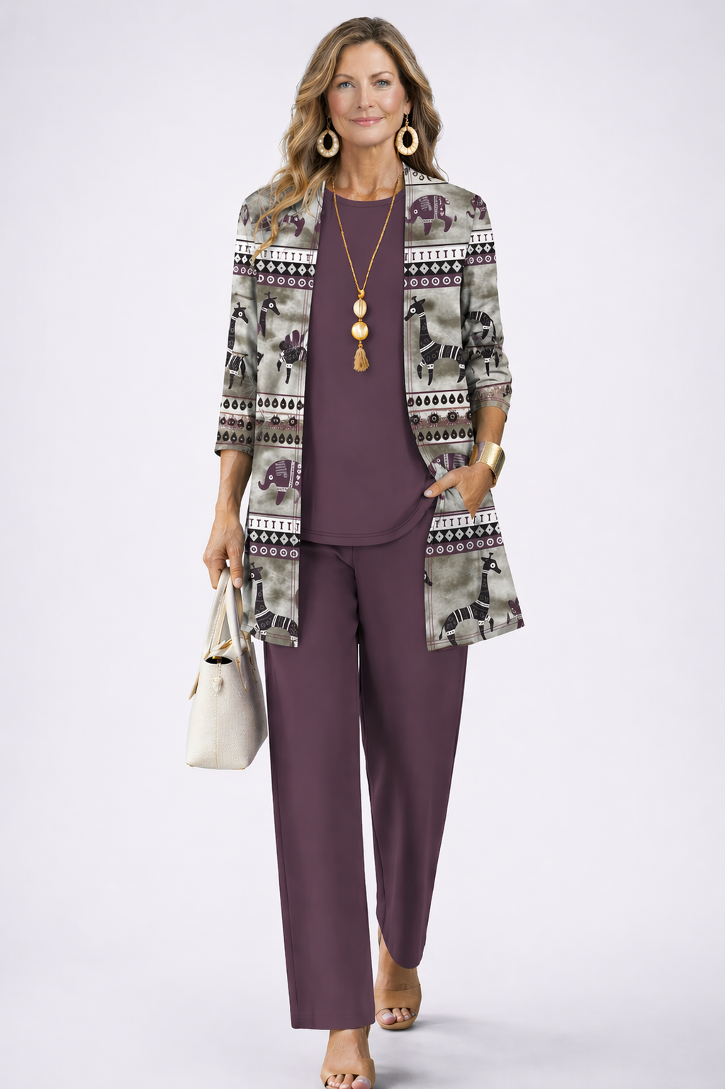 VALERIE | Striped Plum Three-Piece Trouser Set