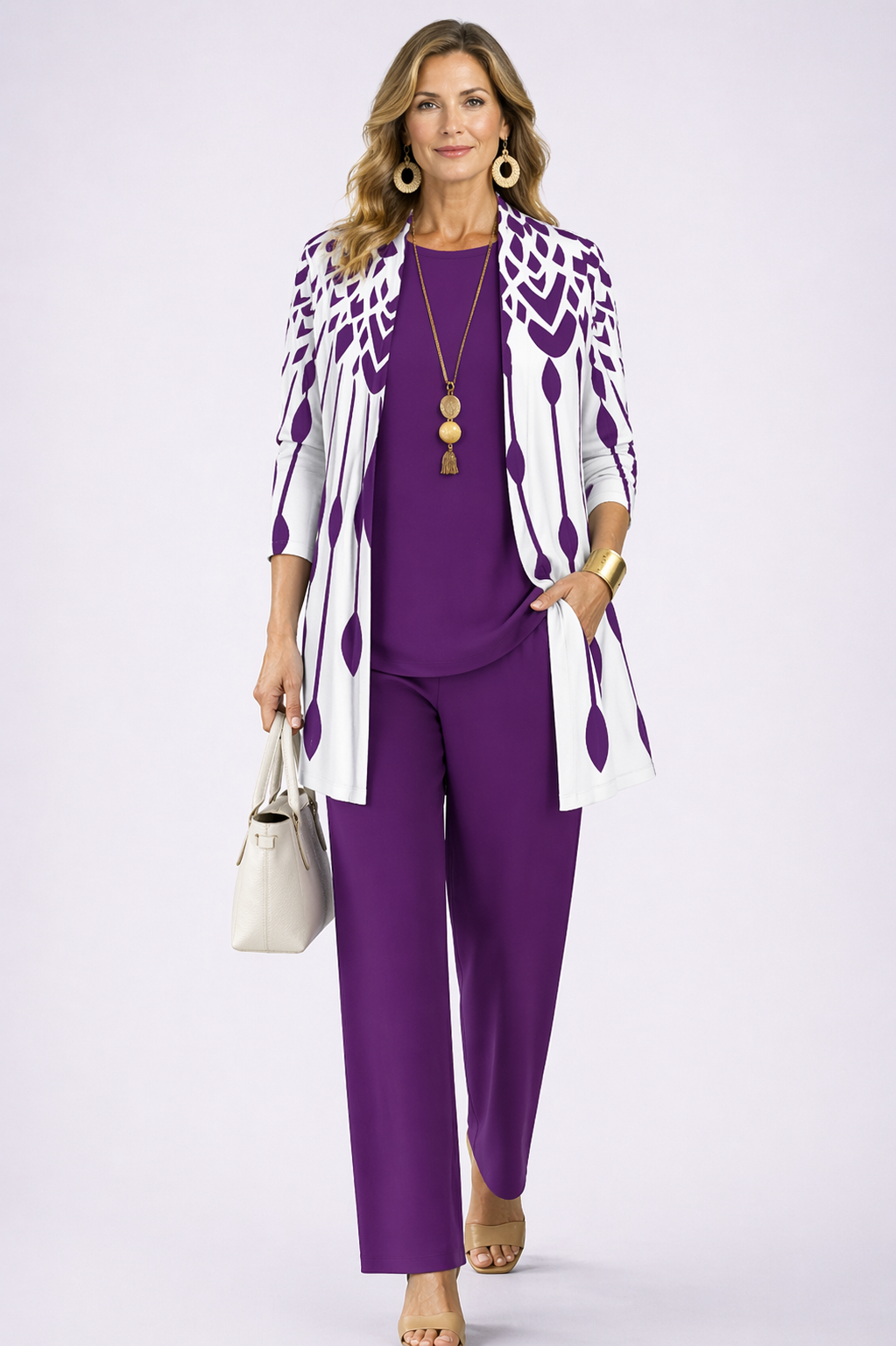 ELAINE | Open-Front Purple Three-Piece Trouser Set