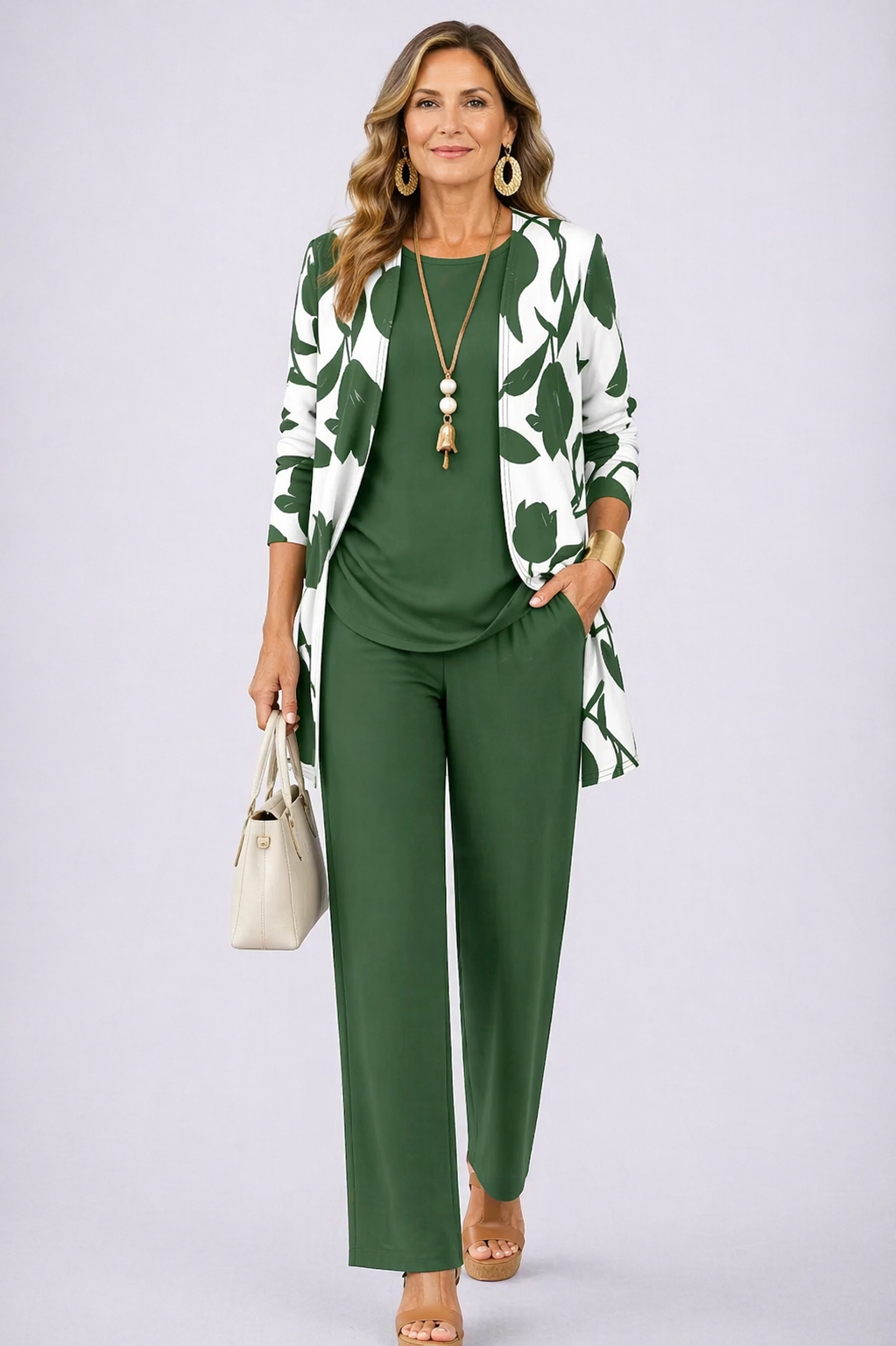 BRENDA | Leaf Print Three-Piece Trouser Set