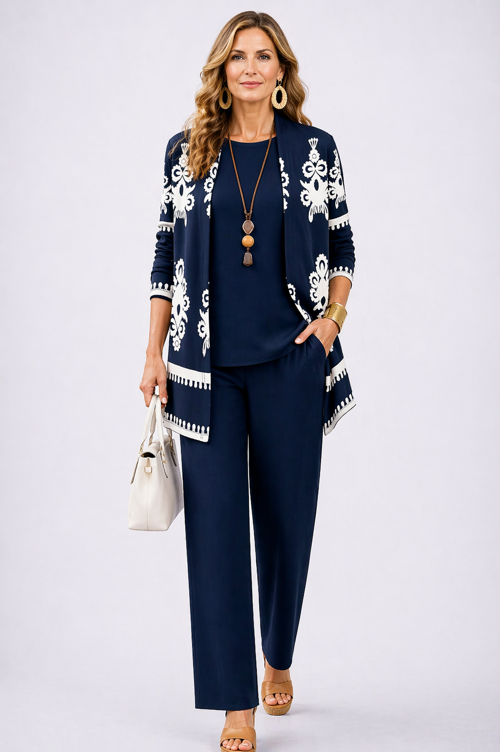 CAROL | Open-Front Navy Three-Piece Trouser Set