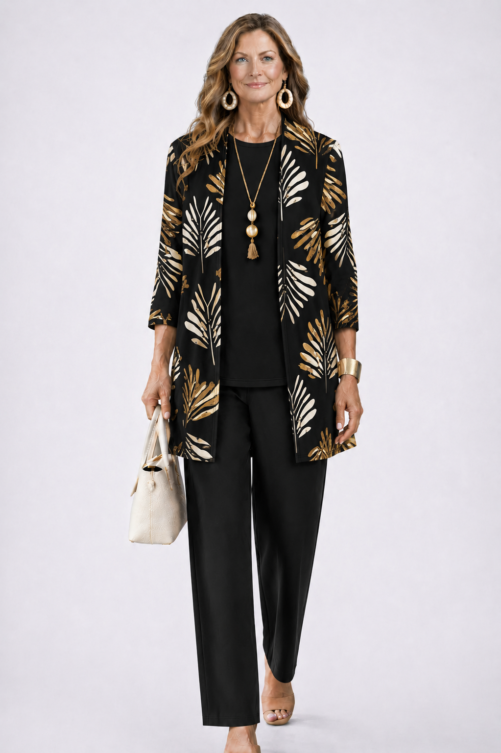 MARGARET | Draped Three-Piece Trouser Set Open-Front