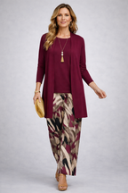 FIAMMA | Abstract Print Berry Three-Piece Trouser Set
