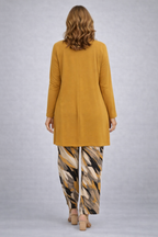FAELINA | Open-Front Mustard Three-Piece Trouser Set