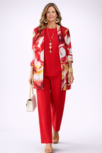 GELSEY | Marble Print Cream Three-Piece Trouser Set
