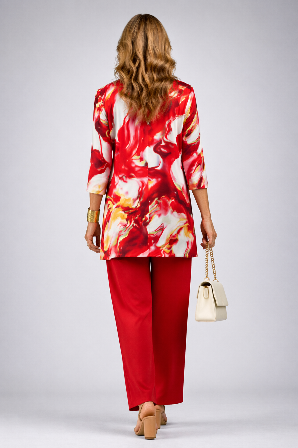GELSEY | Marble Print Cream Three-Piece Trouser Set