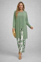 EIRWEN | Botanical Print Sage Green Three-Piece Trouser Set