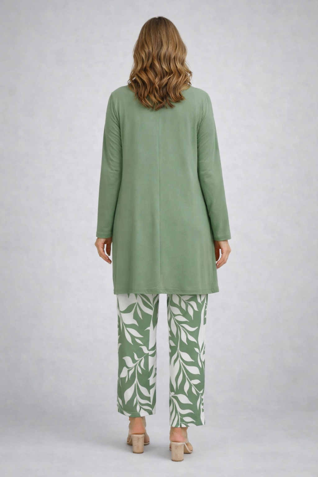 EIRWEN | Botanical Print Sage Green Three-Piece Trouser Set