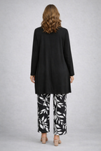 EPONINE | Leaf Print Black Three-Piece Trouser Set