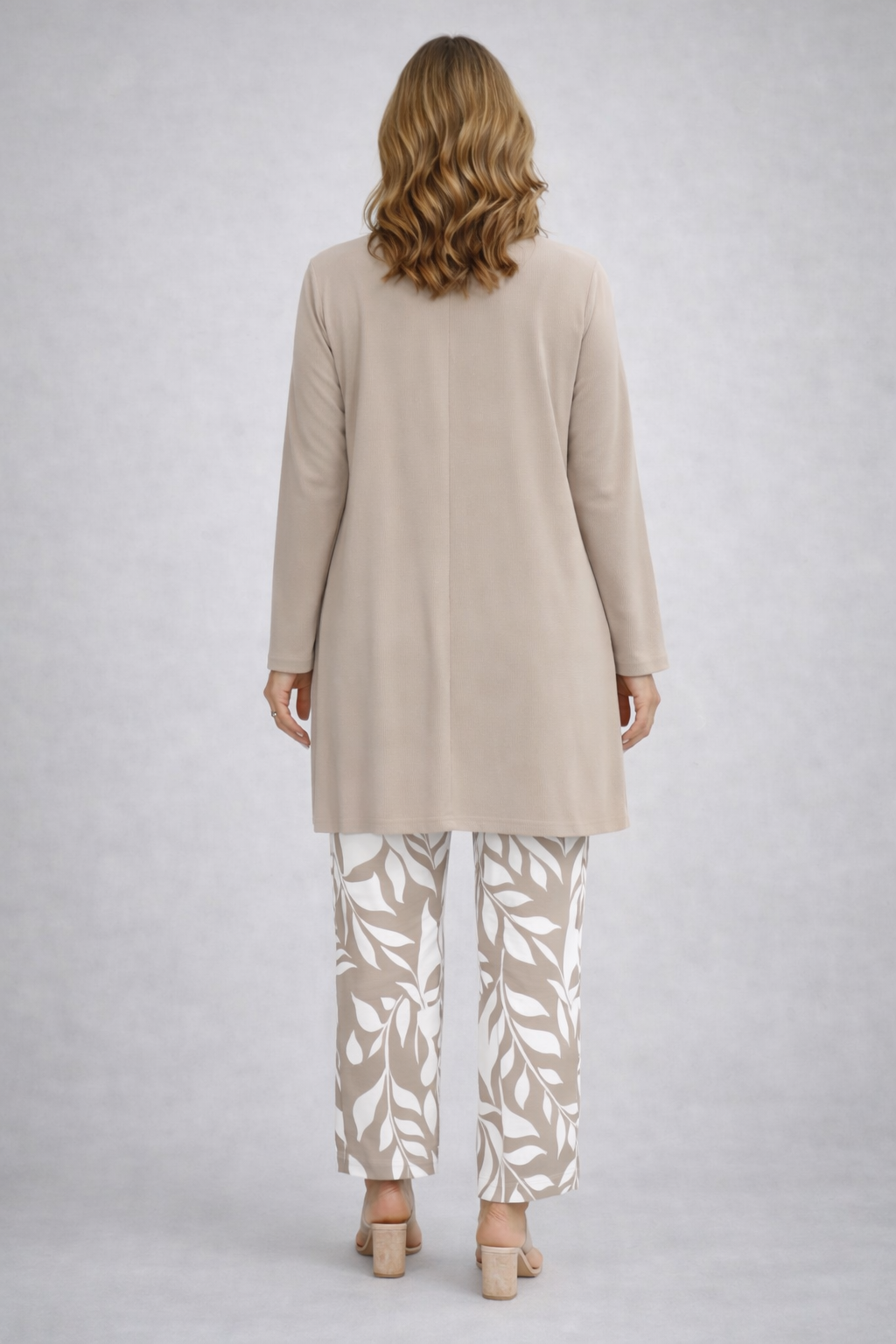 ERYNN | Leaf Print Beige Three-Piece Trouser Set