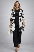 ETHELINE | Tulip Print Ivory Three-Piece Trouser Set