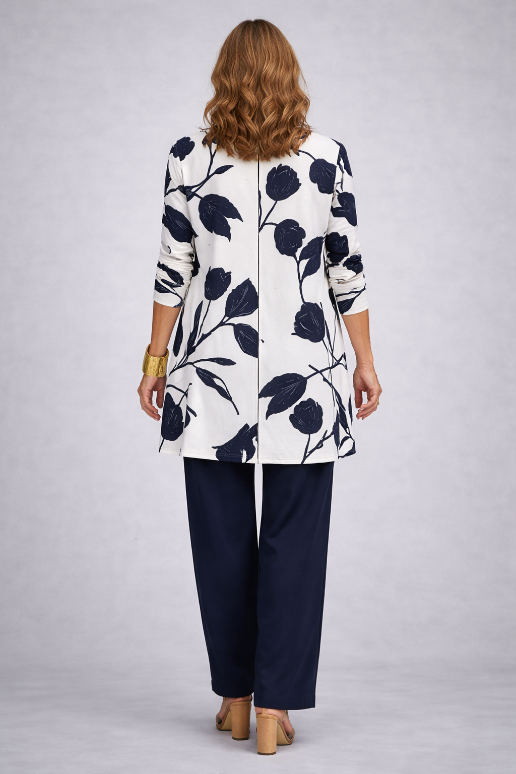EVANIA | Floral Print Navy Three-Piece Trouser Set