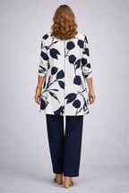 EVANIA | Floral Print Navy Three-Piece Trouser Set