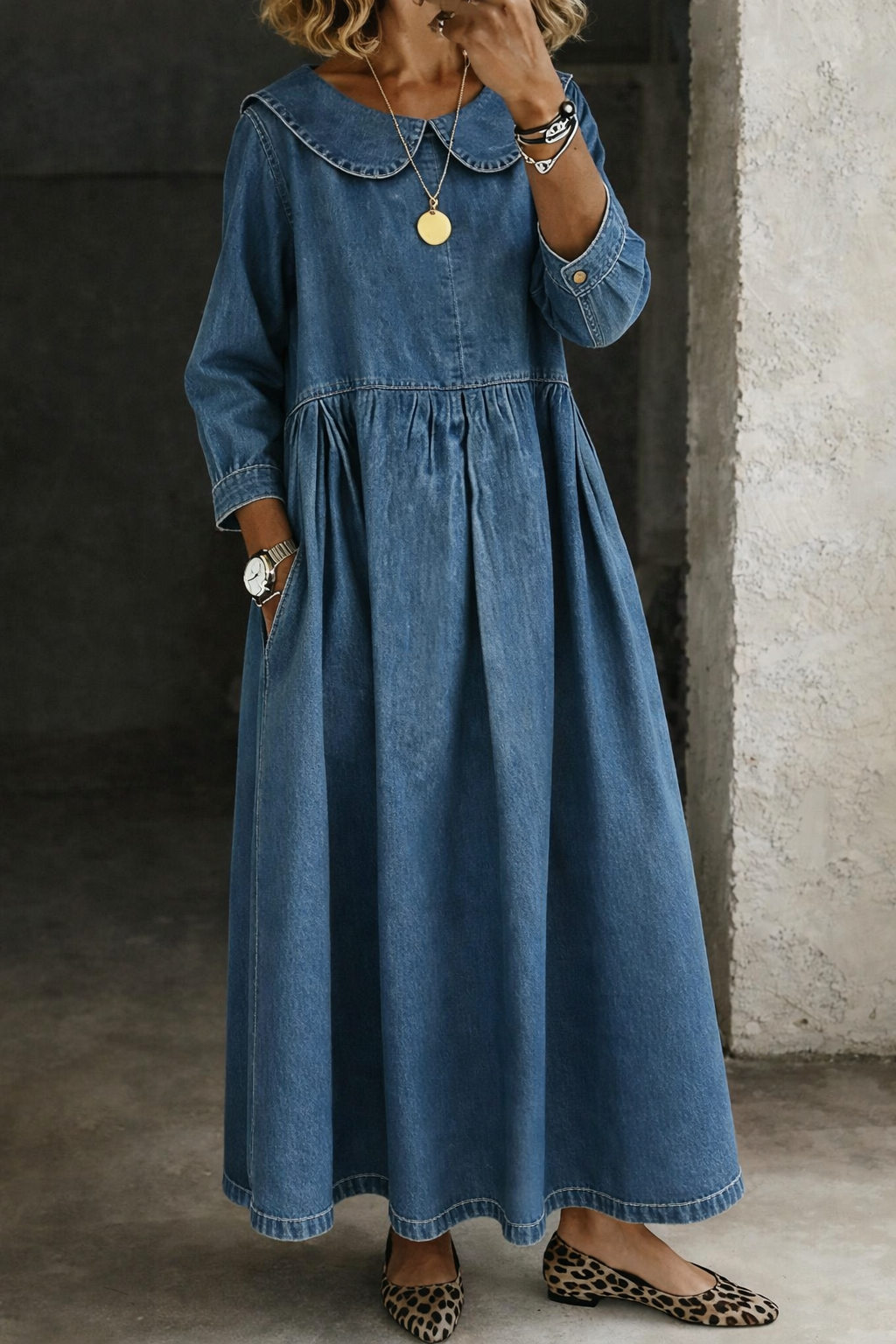 CLARA | Peter Pan Collar Denim Dress
