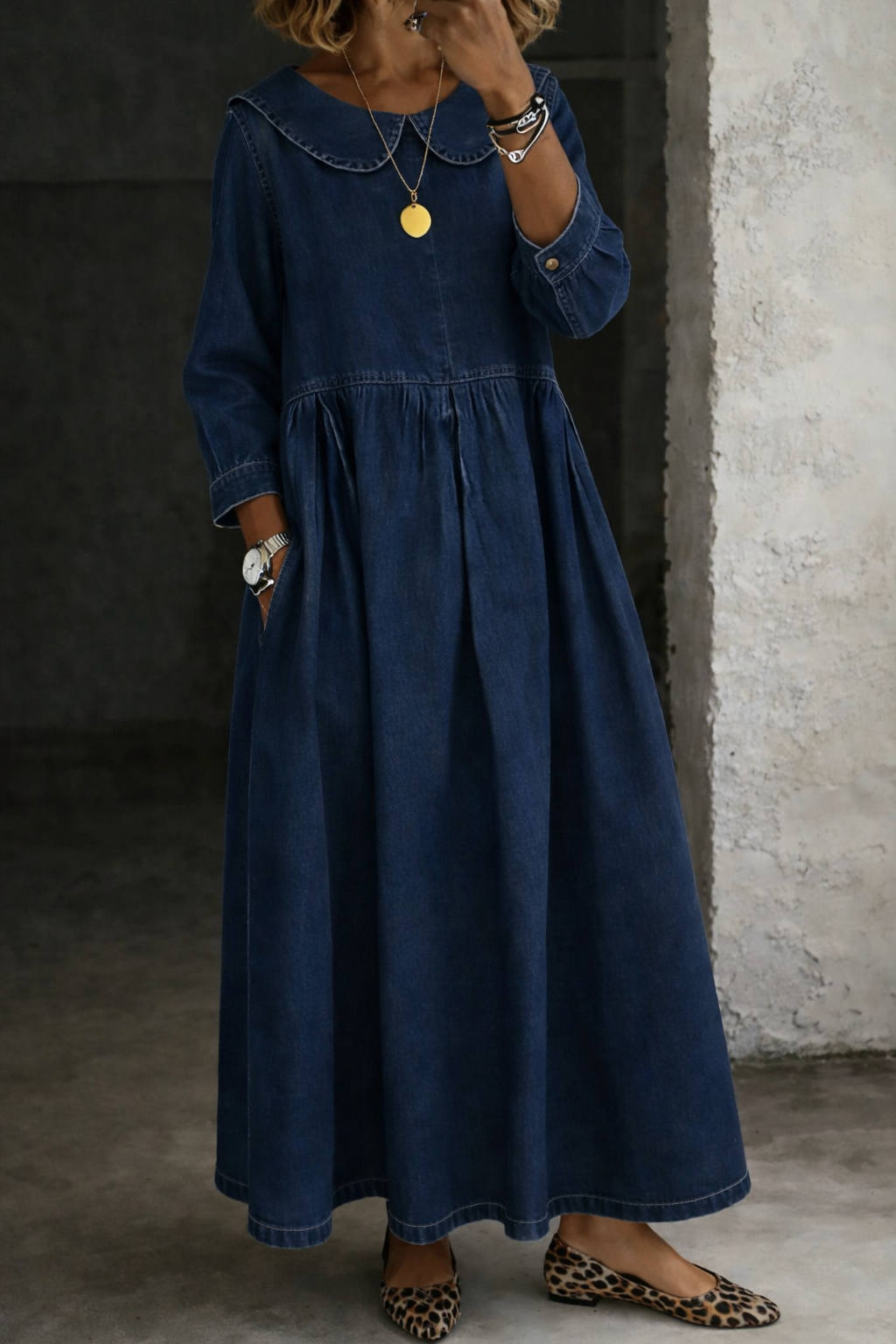 CLARA | Peter Pan Collar Denim Dress