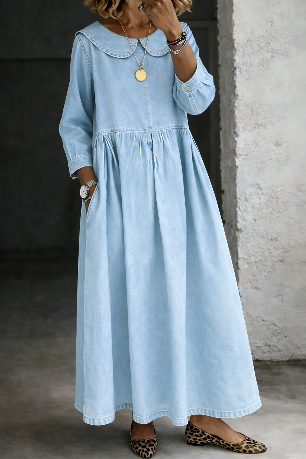 CLARA | Peter Pan Collar Denim Dress