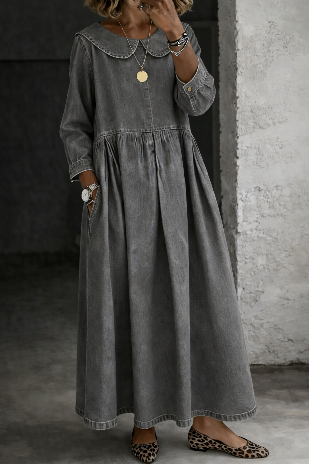 CLARA | Peter Pan Collar Denim Dress
