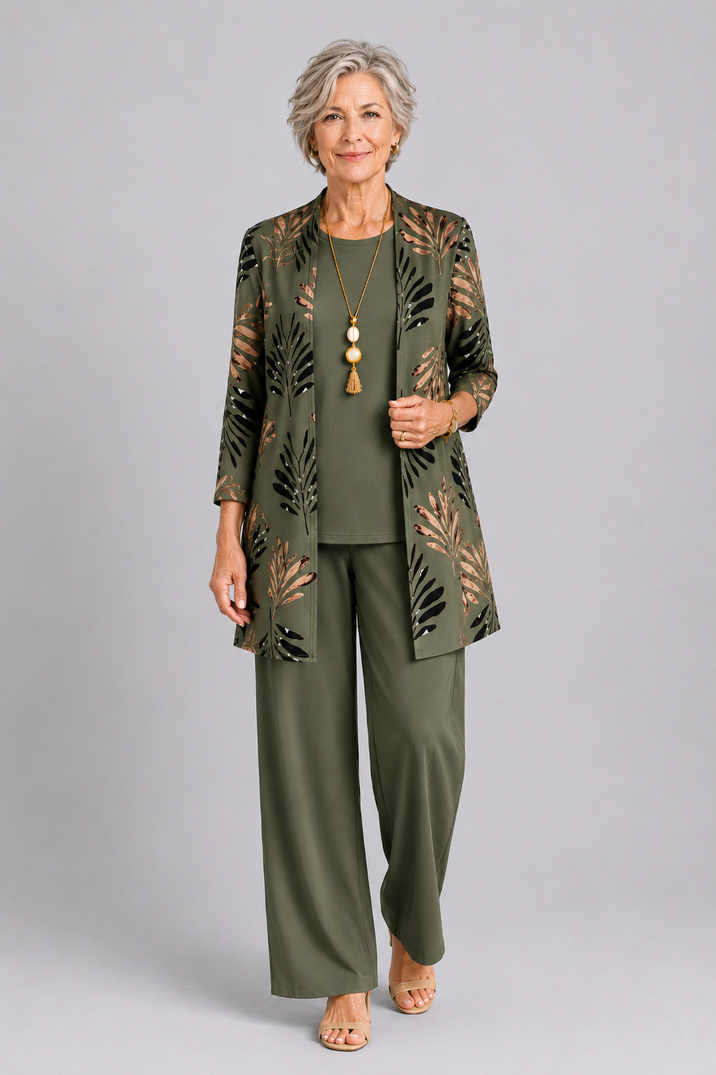MARGARET | Draped Three-Piece Trouser Set Open-Front