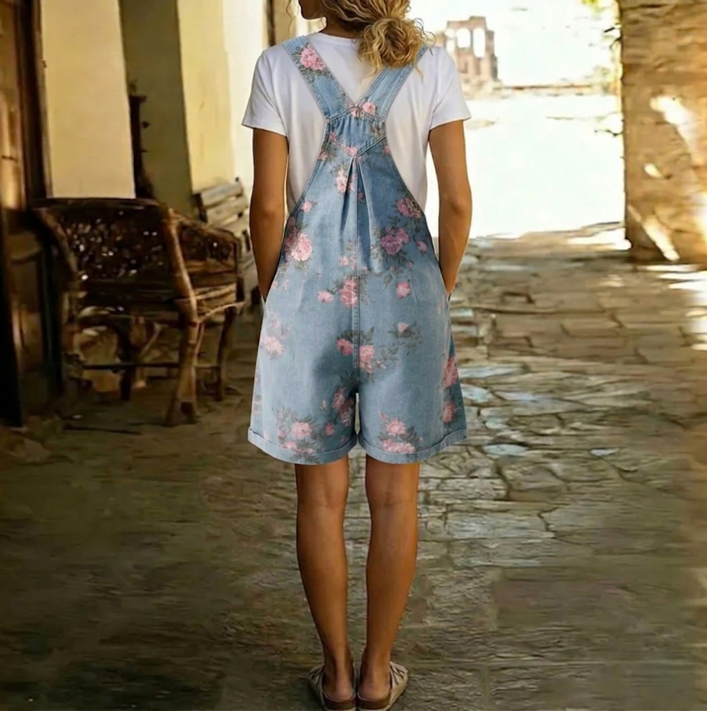 SAYLOR | Vintage Washed Soft Denim Floral Jumpsuit
