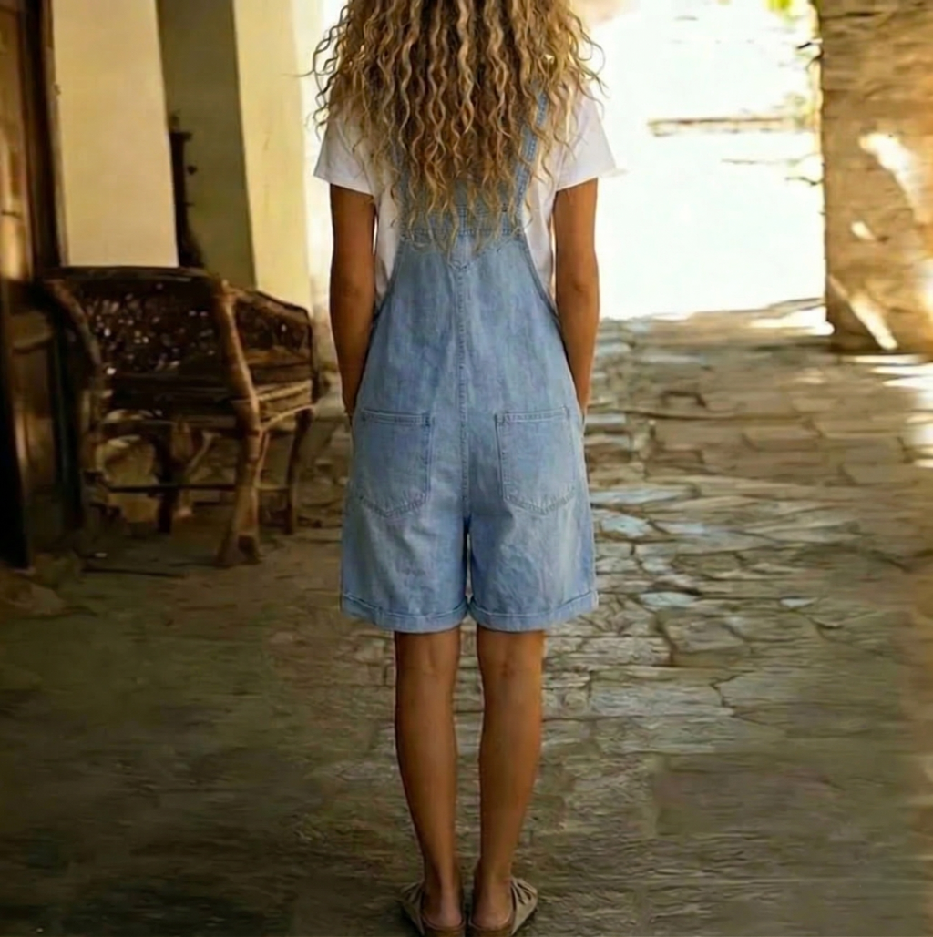 SALT | Vintage Washed Soft Denim Short Overall Light Blue