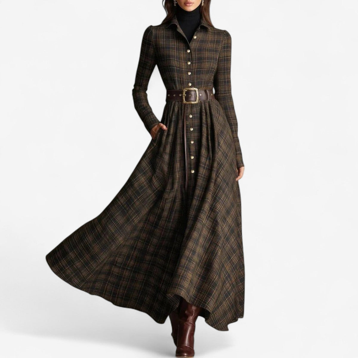 CELENE | Checked Vintage Maxi Dress