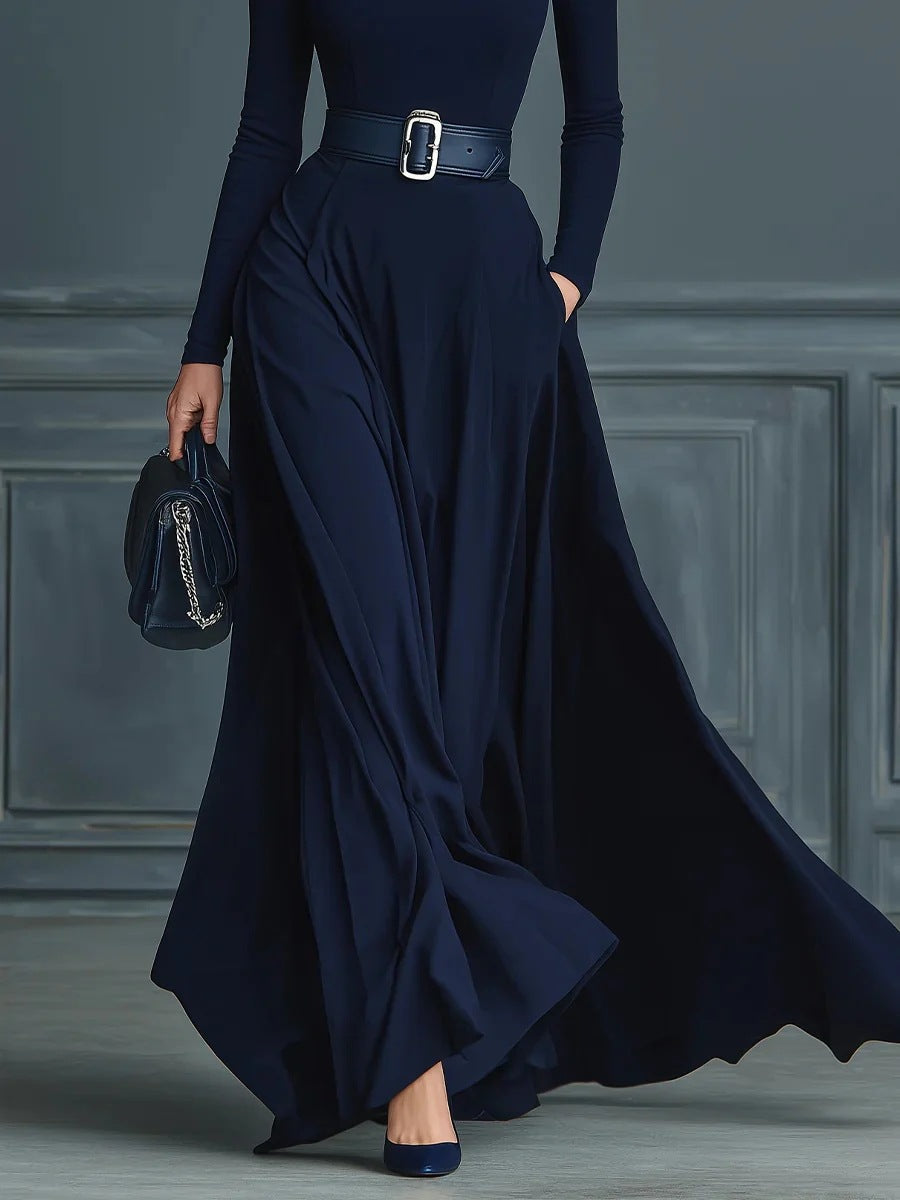 CORLISS | Navy High-Neck Maxi Dress