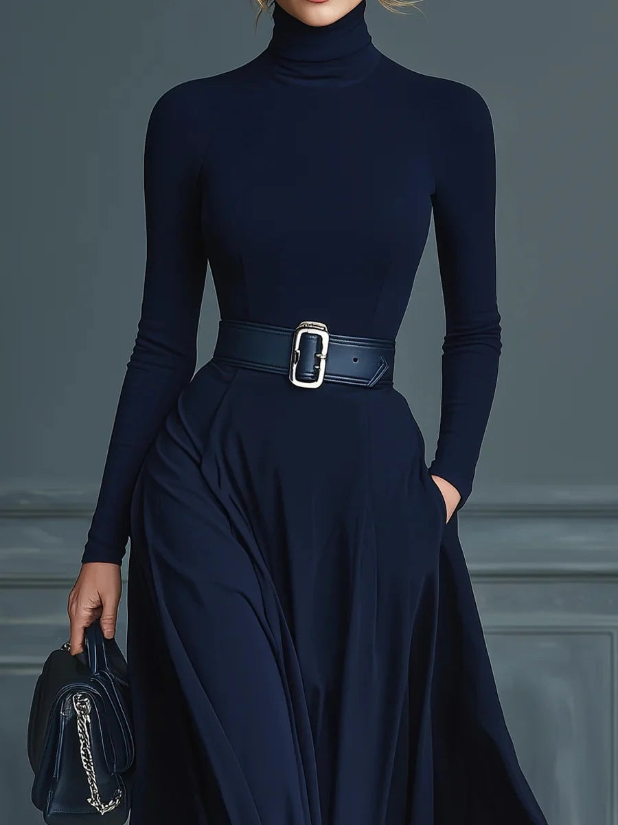 CORLISS | Navy High-Neck Maxi Dress