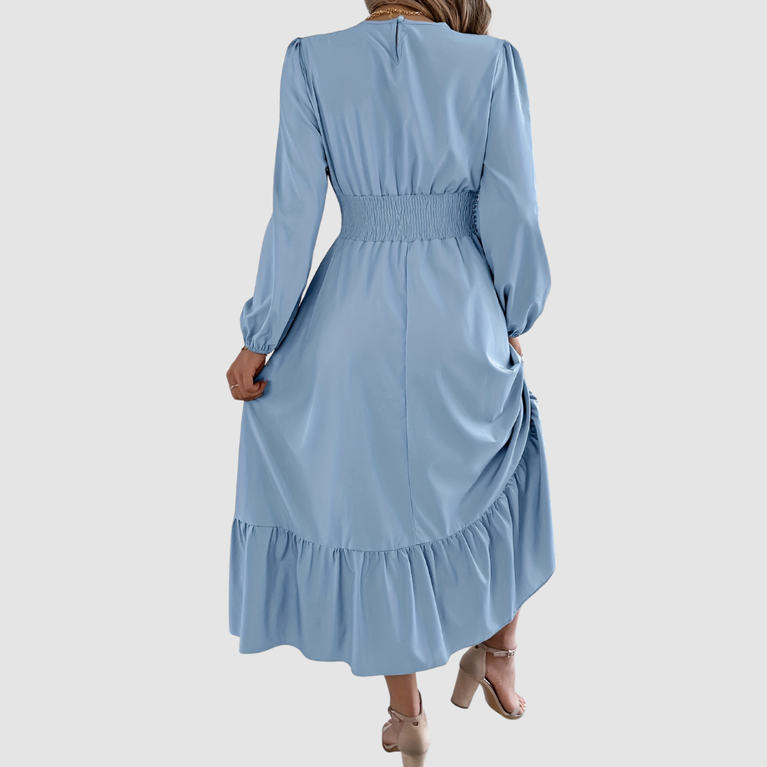 ISOLA | Navy Ruffled Hem Midi Dress