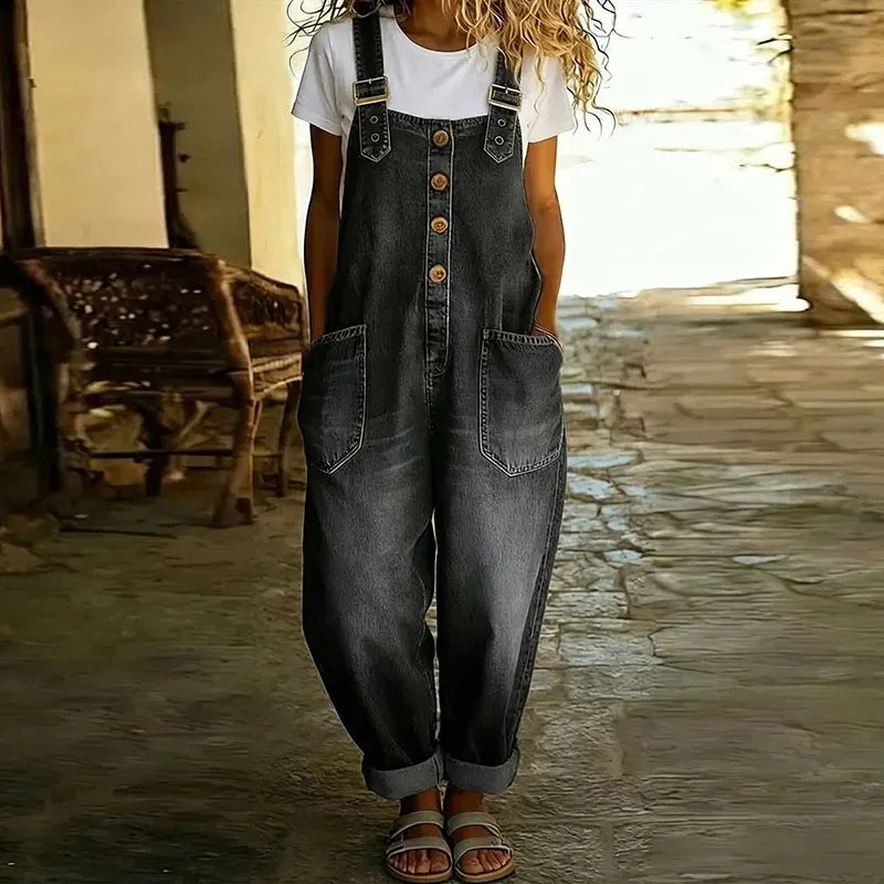 SAYLOR | Vintage Soft Denim-Look Dungarees With Adjustable Straps