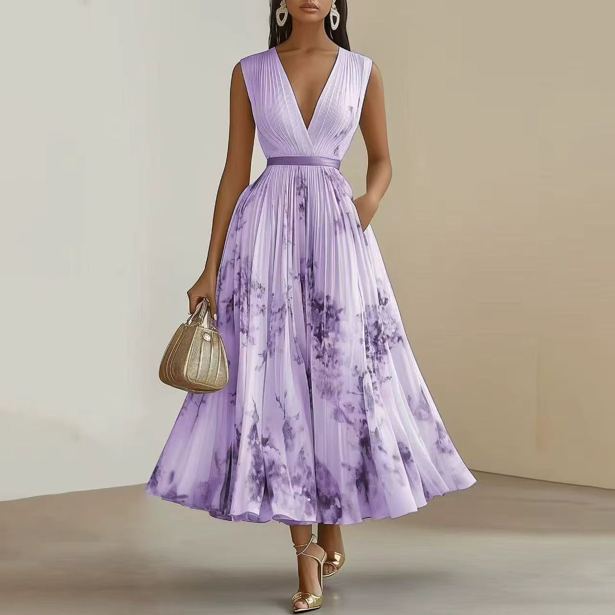ROWELLA | Flowing Floral Pleated Maxi Dress