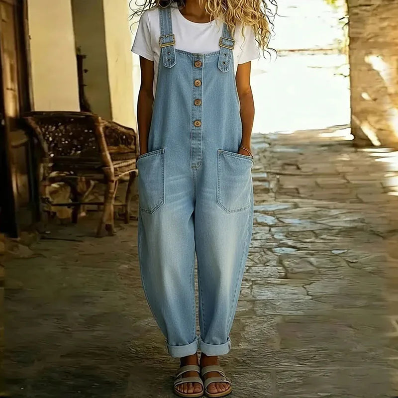 SAYLOR | Vintage Soft Denim-Look Dungarees With Adjustable Straps