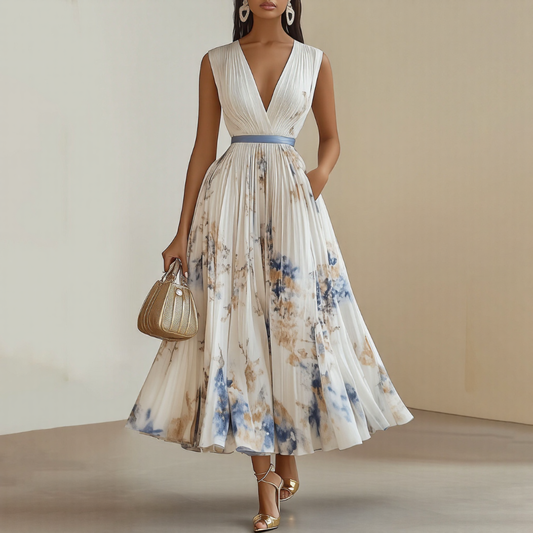 ROWELLA | Flowing Floral Pleated Maxi Dress
