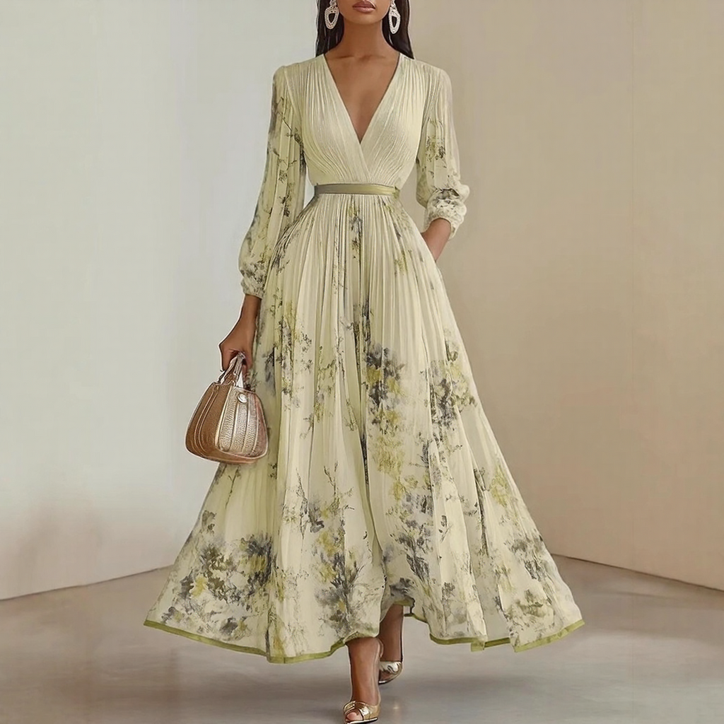 ROWELLA | Flowing Floral Pleated Maxi Dress