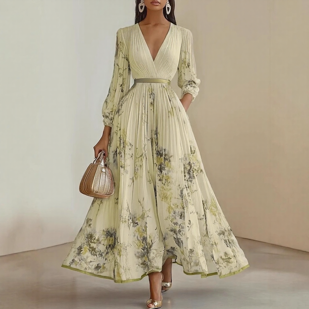 ROWELLA | Flowing Floral Pleated Maxi Dress